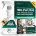 Silberkraft Holzwurmspray 1000 ml neben dem eBook-Ratgeber ‚Der ultimative Ratgeber gegen Holzwurm‘ mit Expertin.