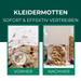 orher-nachher Vergleich mit Silberkraft Mottenfallen – befallene Lebensmittel im Glas vs. mottenfreie Vorräte nach Anwendung
