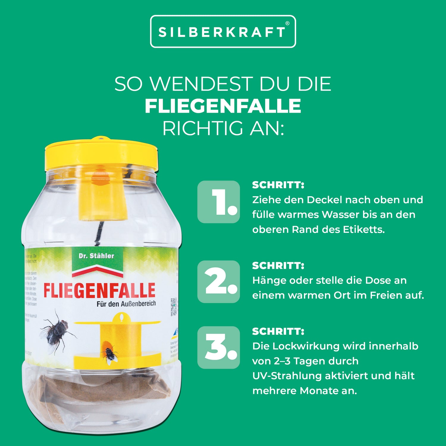 Effektive Fliegenabwehr: Hochwirksame Fliegenfalle für Garten und Terrasse - Silberkraft