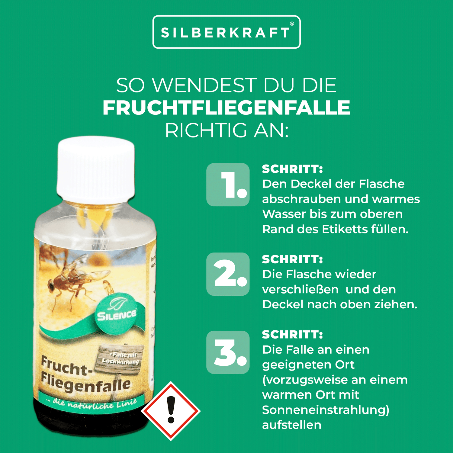 Silence Fruchtfliegenfalle: Monitoringfalle zur Befallsermittlung gegen Frucht-, Obst- und Essigfliegen - Silberkraft