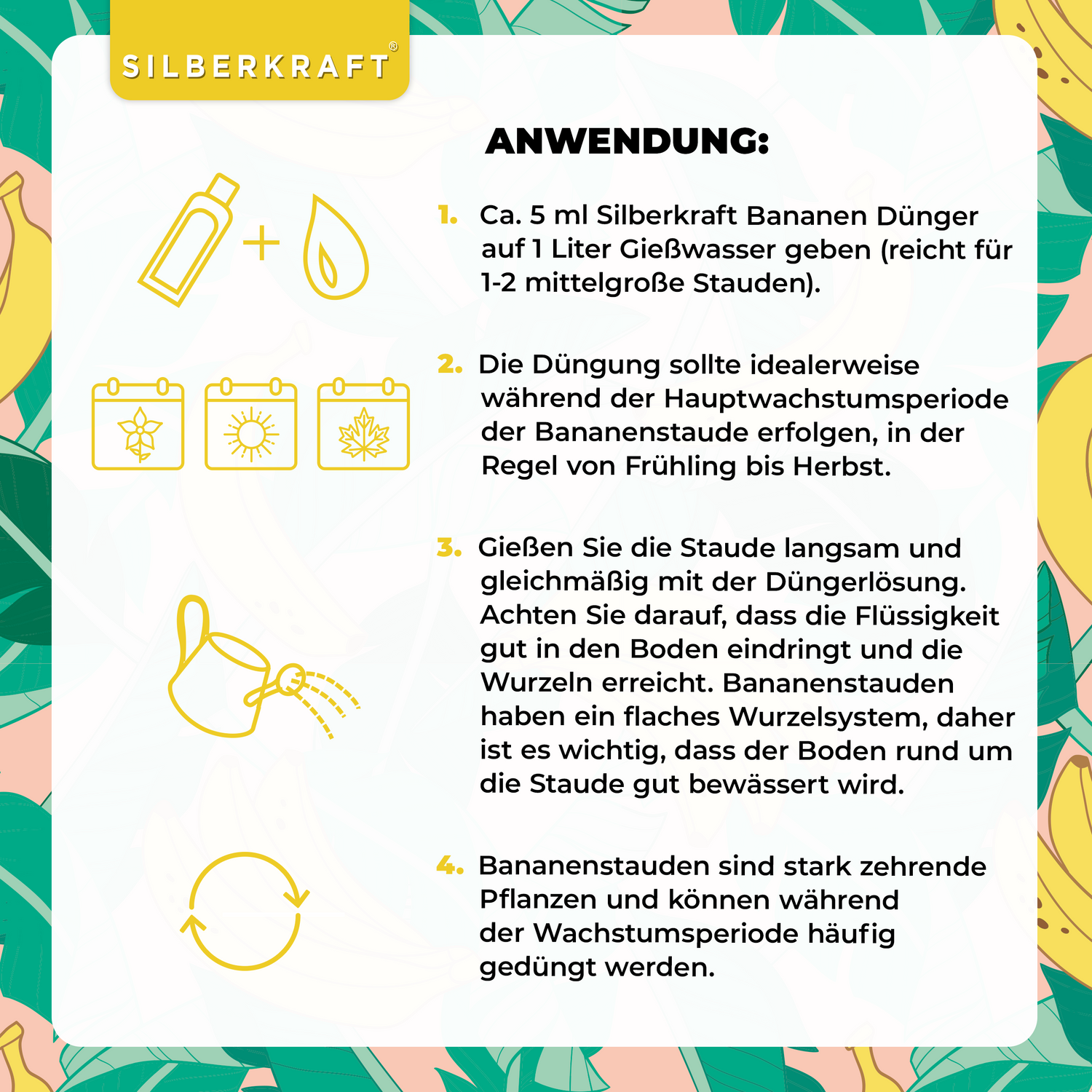 Bananendünger - Mineralischer NPK Flüssigdünger mit Stickstoff - Dünger für Bananen - Silberkraft