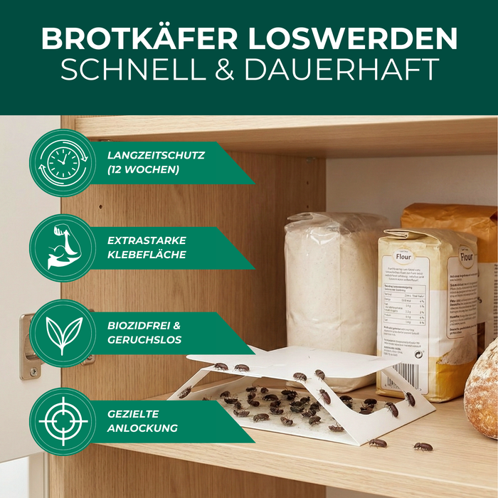 Silberkraft Brotkäferfalle mit Langzeitschutz, starker Klebefläche, geruchsloser und bi­ozidfreier Anwendung gegen Vorratsschädlinge