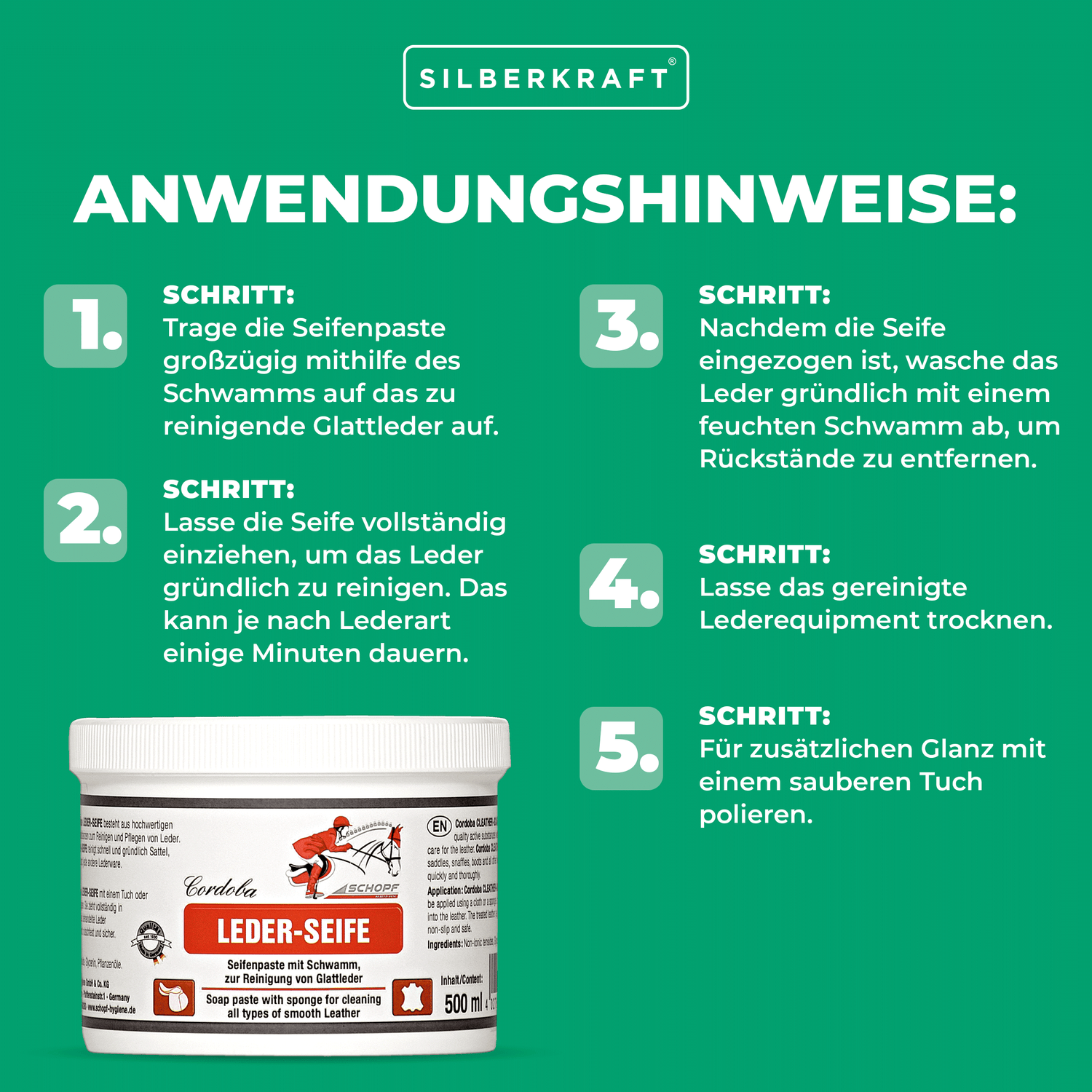 Glattleder-Pflege: Hochwirksame Seifenpaste für Pferdeequipment - Silberkraft