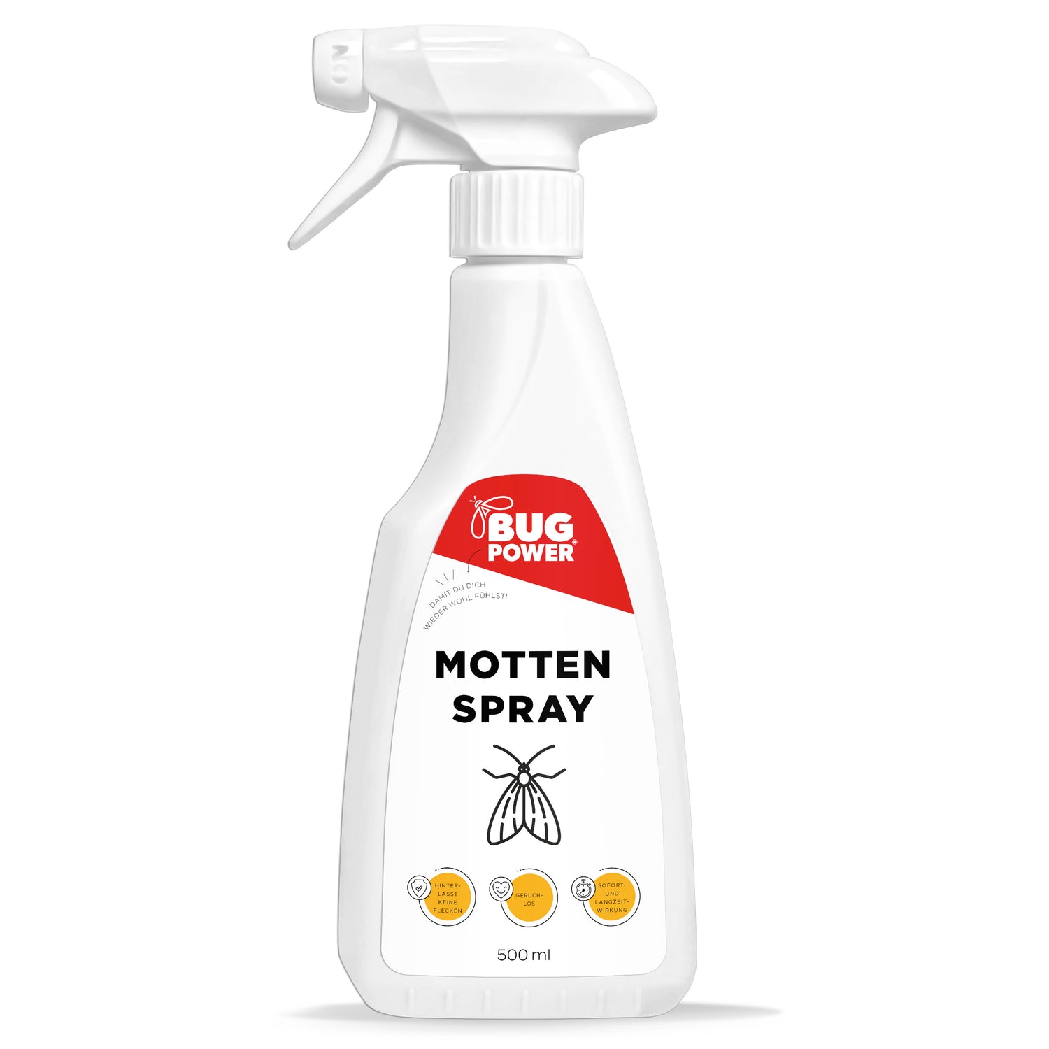 BugPower Mottenspray gegen Kleider- & Lebensmittelmotten - mit Knock-down-Effekt - Silberkraft