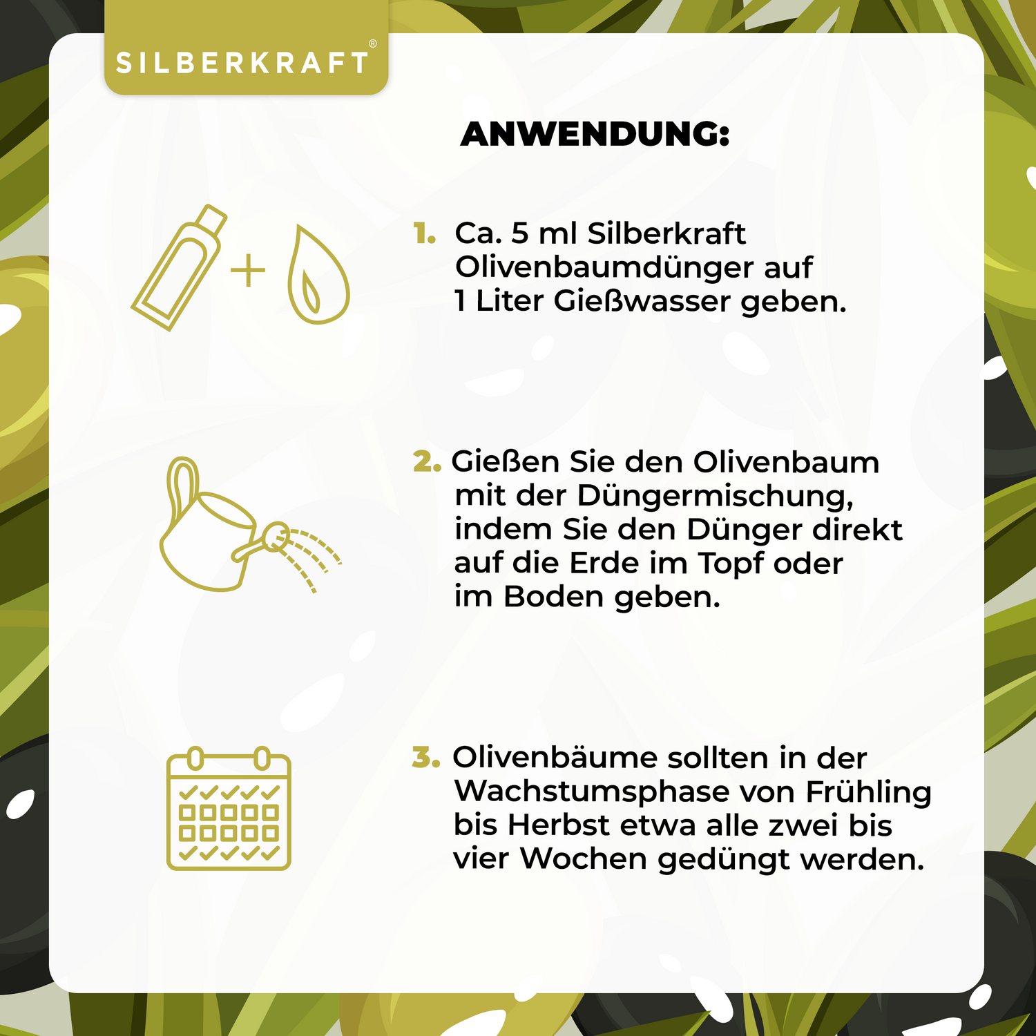 Olivenbaumdünger - Mineralischer NPK Flüssigdünger mit Stickstoff - Dünger für Olivenbäume - Oliven Dünger - Silberkraft