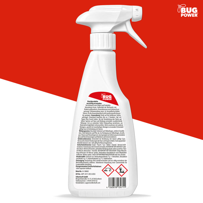Schimmelentferner Spray mit Chlor - für Fliesen, Fugen, Wände & Decken Schimmel Entferner Aktiv Chlor - Silberkraft
