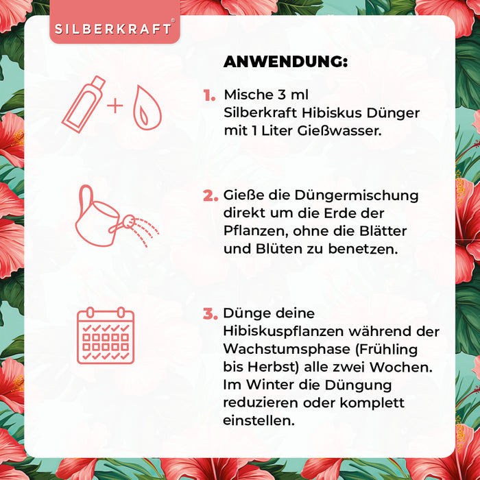 Hibiskus Dünger - Mineralischer NPK Flüssigdünger mit Stickstoff - Dünger für Hibiskus - Roseneibisch düngen - Silberkraft