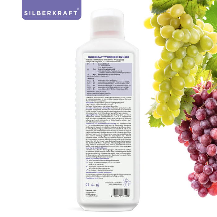 Weinreben Dünger - Mineralischer NPK-Flüssigdünger mit Stickstoff - Dünger für Weinreben - Weinstock Dünger - Silberkraft
