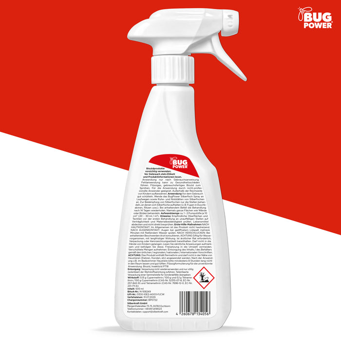 BugPower Silberfisch Spray gegen Papierfische & Silberfische - mit Knock-down-Effekt - Silberkraft
