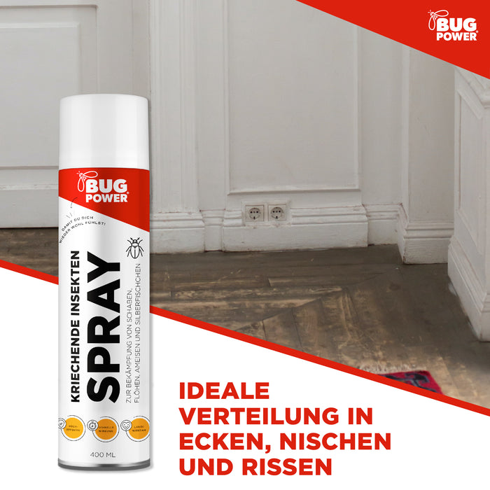 BugPower Spray gegen kriechende Insekten und Wespen 400 ml - breites Wirkungsspektrum - schnelle Wirkung & Knock-Down-Effekt - Silberkraft