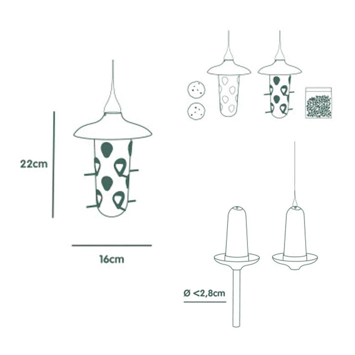Vogelfutterspender und Vogeltränke - 3-in-1 Set - Multifunktionale Futterstation - 22 cm - Silberkraft
